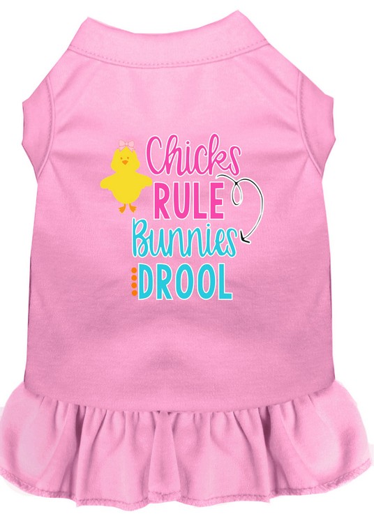 Chicks Rule Screen Print Dog Dress Light Pink Med